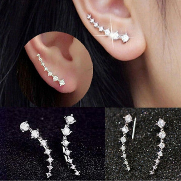 Crystal Silver Tone Wrap Earrings - Picture 1 of 5